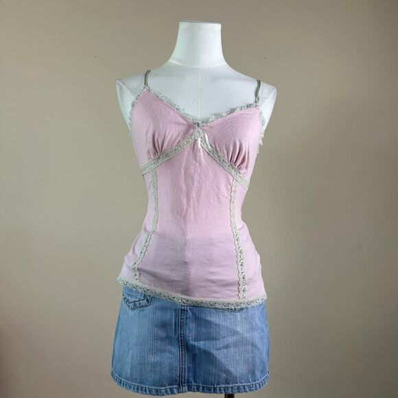 Adorable Coquette Himekaji Gyaru Uniqulo Pink and Cream Lace Cami - Picture 1 of 3